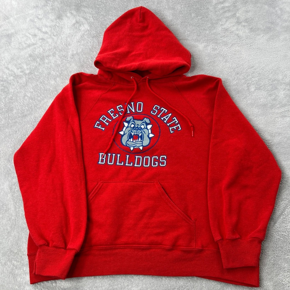 Soffe Hoodie L Vintage Fresno State Bulldogs Red NCAA Made USA Spellout Mens